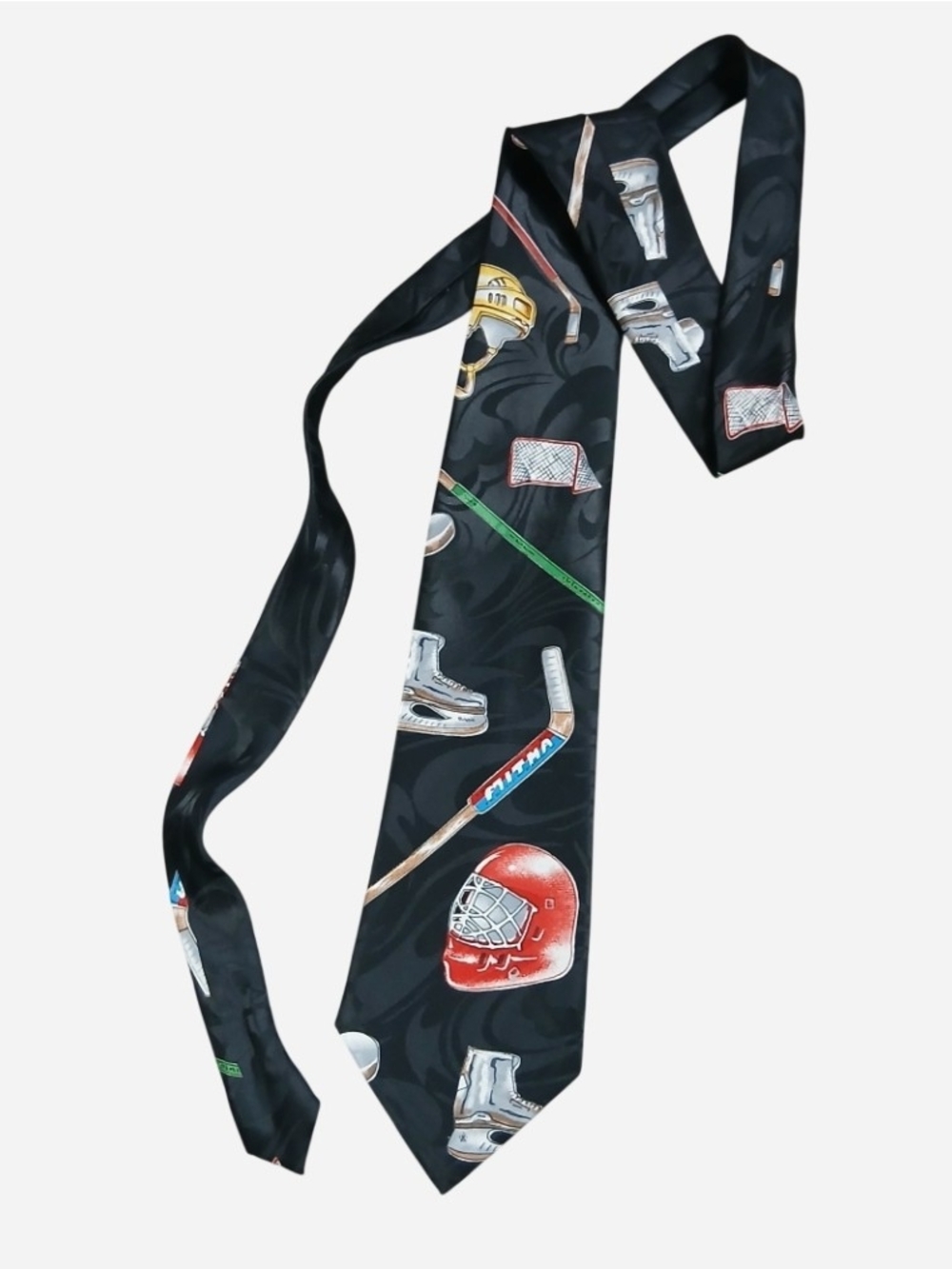 Vintage Marco Polo Italian Style Ice Hockey Novelty Necktie Mens Black Sports